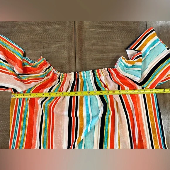 NEW Mossimo Womens Watercolor Stripe Off The Shoulder Flutter Sleeve Top ~M NWT - Picture 11 of 14